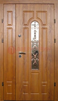 Стальная дверь со стеклом и цветной ковкой ДСК-78 для панельного дома в Вологде