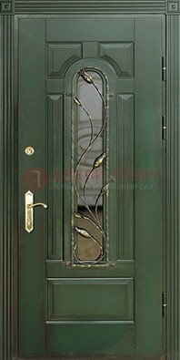 Железная дверь со стеклом и ковкой ДСК-9 для офиса в Подольске