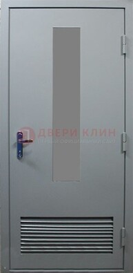 Серая металлическая техническая дверь с декоративной вставкой ДТ-14 в Подольске