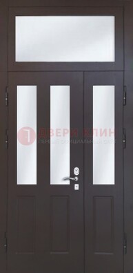 Черная тамбурная дверь со стеклянными вставками ДТМ-38 в Подольске