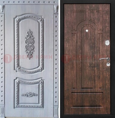 Железная дверь с узором и виноритом внутри Тисненый орех ДВТ-102 в Подольске