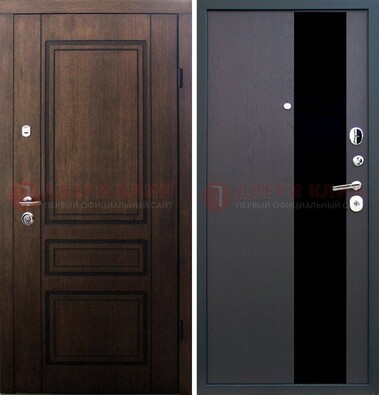 Входная дверь Итальянский орех с МДФ с черным стеклом ДМ-1199 в Подольске