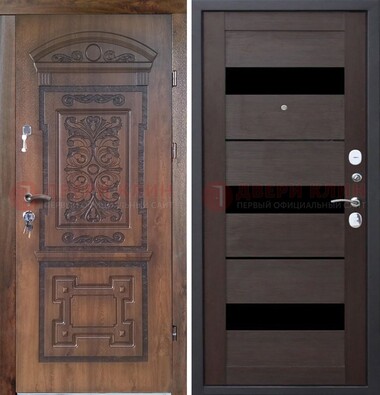 Стальная коричневая филенчатая дверь с виноритом и темной МДФ ДВТ-122 в Подольске