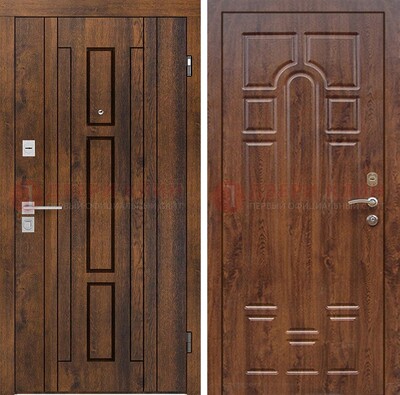 Стальная коричневая дверь с МДФ и коричневой МДФ внутри ДМ-1388 в Подольске