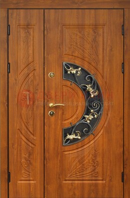 Входная дверь цвета золотой дуб с виноритом и ковкой ДВТ-176 в Подольске
