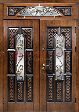 Входная двухстворчатая дверь с виноритом и ковкой ДВТ-183 в Подольске