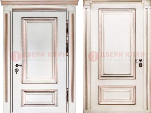 Белая металическая дверь с виноритом для дома ДВТ-239 в Подольске