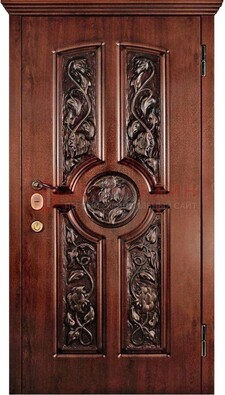 Филенчатая металлическая дверь с виноритом и резьбой ДВТ-69 в Подольске