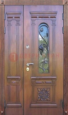 Железная коричневая филенчатая дверь с виноритом и МДФ ДВТ-85 в Подольске