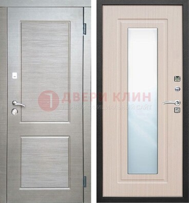 Светлая металлическая филенчатая дверь и МДФ Белый дуб с зеркалом ДЗ-104 в Подольске