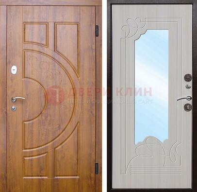 Коричневая металлическая дверь c МДФ с узором и зеркалом ДЗ-105 в Подольске
