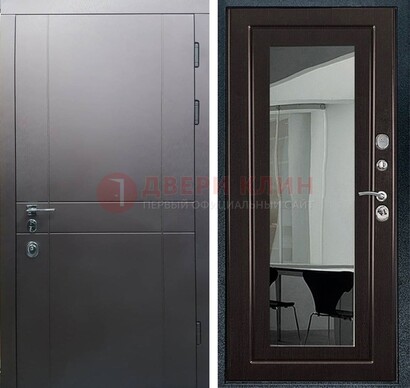 Входная дверь с порошковым напылением Темное серебро c МДФ Венге с зеркалом ДЗ-108 в Кашире