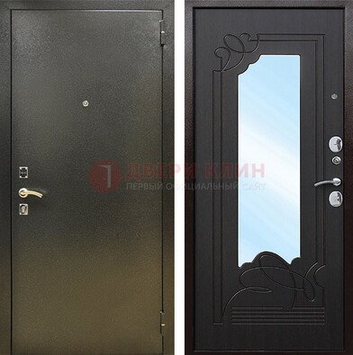Железная темная дверь c порошковым напылением и МДФ с узором и зеркалом ДЗ-111 в Орле