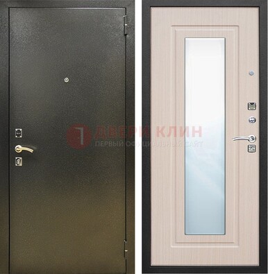 Входная темная дверь c порошковым покрытием и МДФ Белый дуб и зеркалом ДЗ-112 в Подольске
