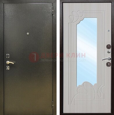 Входная темно-серая дверь c порошковым покрытием и МДФ с резьбой и зеркалом ДЗ-113 в Подольске