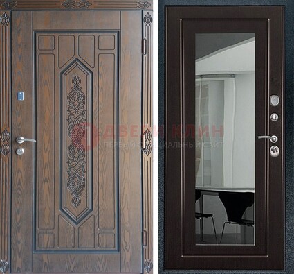 Уличная коричневая дверь c виноритом и МДФ Венге с зеркалом ДЗ-116 в Подольске