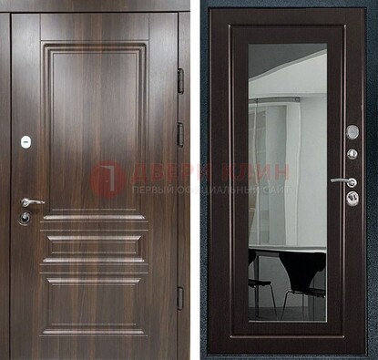 Железная коричневая дверь с МДФ Венге c зеркалом ДЗ-124 в Подольске