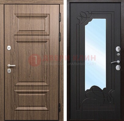 Входная коричневая дверь с зеркалом МДФ Венге ДЗ-127 в Подольске