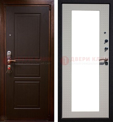 Коричневая железная дверь с панелями МДФ и зеркалом ДЗ-133 в Подольске