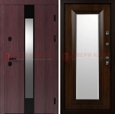 Темная стальная дверь МДФ с обеих сторон с зеркалом ДЗ-143 в Подольске