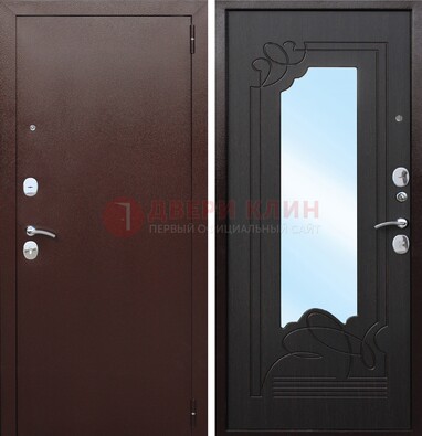 Коричневая стальная дверь с зеркалом ДЗ-18 в Подольске