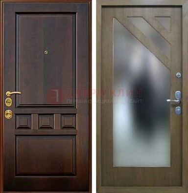 Темная входная дверь с зеркалом МДФ внутри ДЗ-25 в Подольске