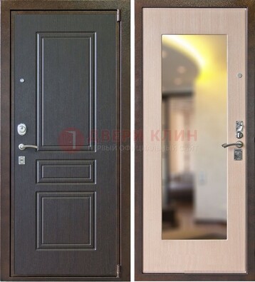 Коричневая стальная дверь с зеркалом МДФ внутри ДЗ-27 в Подольске