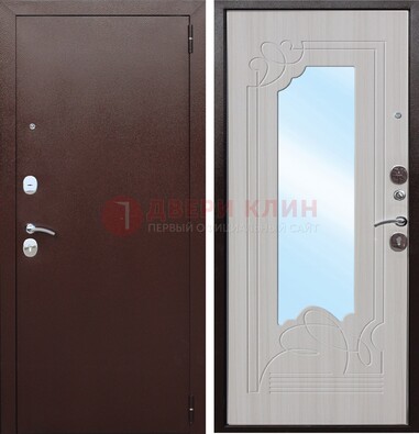 Коричневая металлическая дверь с зеркалом МДФ внутри ДЗ-33 в Подольске