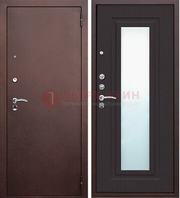 Коричневая металлическая дверь с зеркалом ДЗ-43 в Подольске