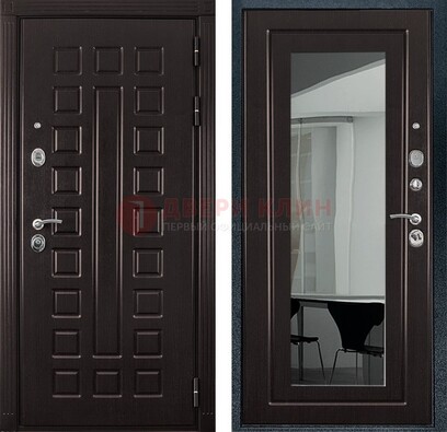 Темная металлическая дверь с зеркалом МДФ внутри ДЗ-4 в Подольске