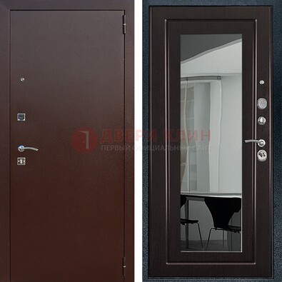 Металлическая дверь с порошковым напылением с МДФ и зеркалом ДЗ-61 в Подольске