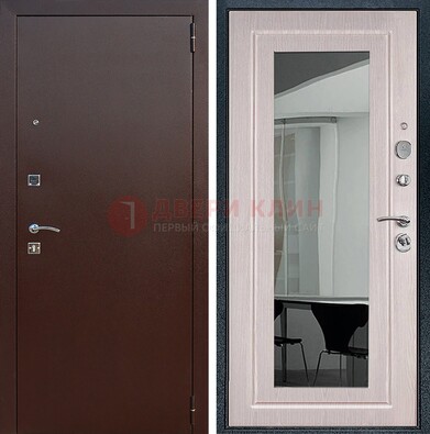 Входная дверь с порошковым напылением Медный антик/Белый дуб с зеркалом ДЗ-63 в Подольске