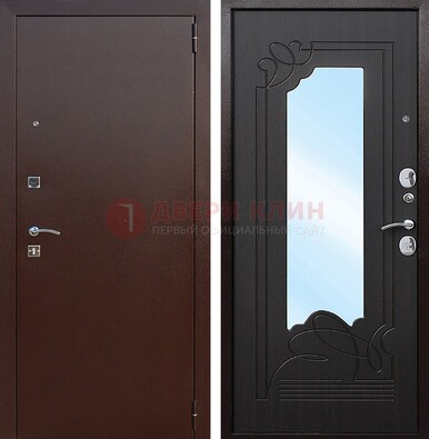Входная дверь с порошковым напылением Медный антик/Венге с зеркалом ДЗ-64 в Подольске