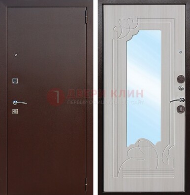 Стальная дверь с порошковым покрытием с резной МДФ и зеркалом ДЗ-66 в Подольске