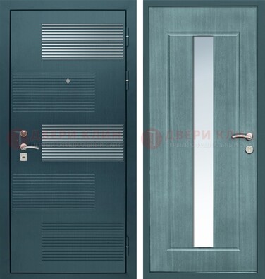 Входная дверь с зеркальной вставкой внутри с голубым МДФ с зеркалом ДЗ-71 в Подольске