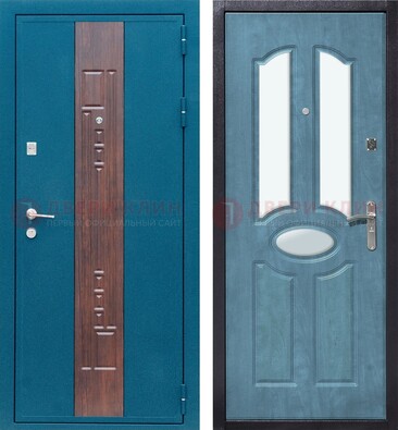 Голубая металлическая дверь МДФ с тремя зеркальными вставками ДЗ-78 в Подольске
