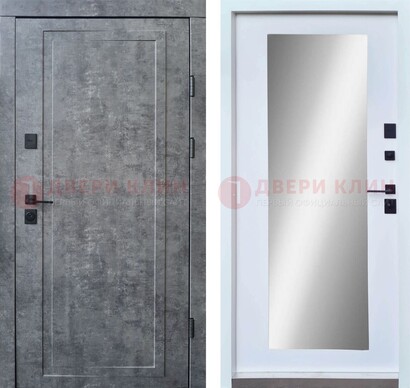 Серая уличная дверь с белой МДФ внутри и зеркалом ДЗ-95 в Всеволожске