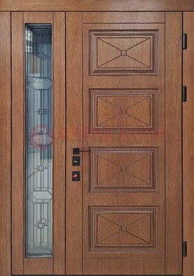 Современная полуторная стальная дверь Винорит со стеклом и ковкой ПЛ-27 в Подольске